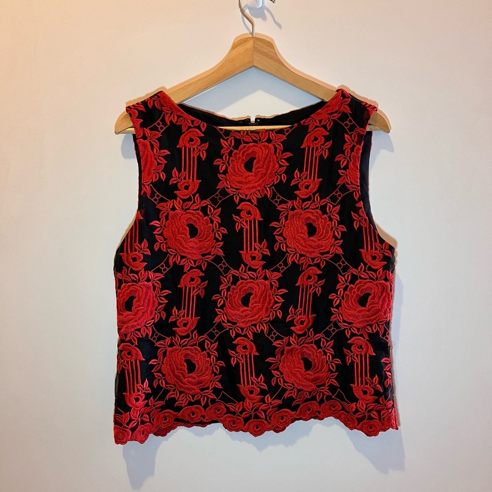 Alice + Olivia Skieler Silk Embroidered Floral Top
